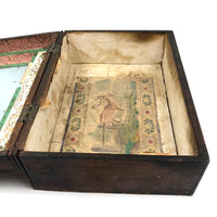 19th C. Dresser Box with Wallpaper Framed Mirror and Hand-painted Print of Deer