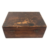 19th C. Dresser Box with Wallpaper Framed Mirror and Hand-painted Print of Deer