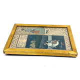 Lovers Under Starry Sky and Royal, Antique Mughal Manuscript Painting in Double-Paned Frame