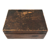 19th C. Dresser Box with Wallpaper Framed Mirror and Hand-painted Print of Deer