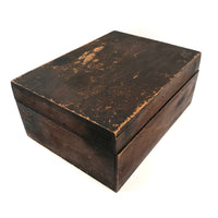 19th C. Dresser Box with Wallpaper Framed Mirror and Hand-painted Print of Deer