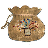 Wonderfully Wild Flowers, 19th Century Northeast Native Beaded Hide Pouch, Eastern Woodlands