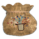 Wonderfully Wild Flowers, 19th Century Northeast Native Beaded Hide Pouch, Eastern Woodlands
