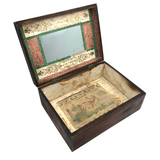 19th C. Dresser Box with Wallpaper Framed Mirror and Hand-painted Print of Deer