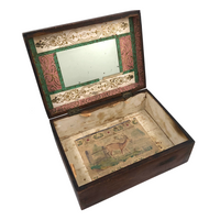 19th C. Dresser Box with Wallpaper Framed Mirror and Hand-painted Print of Deer