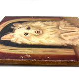 Papillon in Dog House, Oil on Panel Folk Art Painting by Angie Montgomery, 1918, Age 84