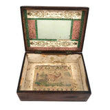 19th C. Dresser Box with Wallpaper Framed Mirror and Hand-painted Print of Deer