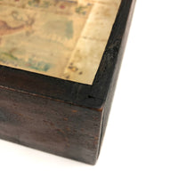 19th C. Dresser Box with Wallpaper Framed Mirror and Hand-painted Print of Deer