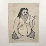 Extremely Fine c. Early 19th Century Indian Ink Drawing of Hindu Ascetic with Yogadanda