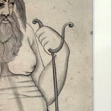 Extremely Fine c. Early 19th Century Indian Ink Drawing of Hindu Ascetic with Yogadanda