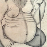 Extremely Fine c. Early 19th Century Indian Ink Drawing of Hindu Ascetic with Yogadanda