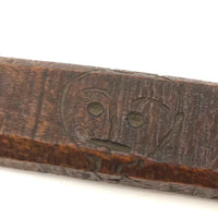 Long Carved Folk Art Wood Spoon with Monograms and Face, 1910