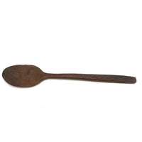 Long Carved Folk Art Wood Spoon with Monograms and Face, 1910