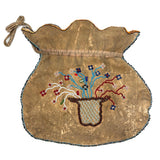 Wonderfully Wild Flowers, 19th Century Northeast Native Beaded Hide Pouch, Eastern Woodlands