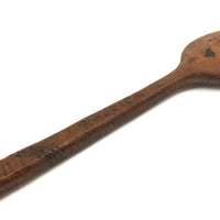 Long Carved Folk Art Wood Spoon with Monograms and Face, 1910