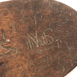 Long Carved Folk Art Wood Spoon with Monograms and Face, 1910