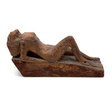 Between Modernist and Folk, Visceral Old Carved Reclining Nude on (and of) Slab