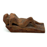 Between Modernist and Folk, Visceral Old Carved Reclining Nude on (and of) Slab