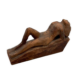 Between Modernist and Folk, Visceral Old Carved Reclining Nude on (and of) Slab