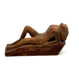 Between Modernist and Folk, Visceral Old Carved Reclining Nude on (and of) Slab