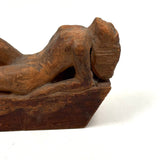 Between Modernist and Folk, Visceral Old Carved Reclining Nude on (and of) Slab