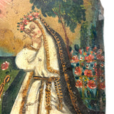 St. Rose of Lima with Cross, Lovely Small Antique Retablo on Tin