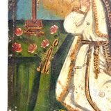St. Rose of Lima with Cross, Lovely Small Antique Retablo on Tin