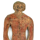 Perfectly Primitive Tiny Old Carving of Figure in Orange and Blue