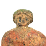 Perfectly Primitive Tiny Old Carving of Figure in Orange and Blue
