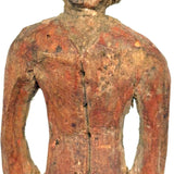 Perfectly Primitive Tiny Old Carving of Figure in Orange and Blue