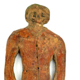 Perfectly Primitive Tiny Old Carving of Figure in Orange and Blue