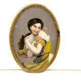 Young Woman in Gold with Butterfly, Verre Eglomise Miniature, c. 1830s