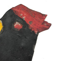 Cut and Painted Black Tin Folk Art Rooster with Big Personality