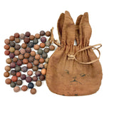 SOLD Charming Antique Hand-sewn Bunny Bag with Inked Face and Clay Marbles