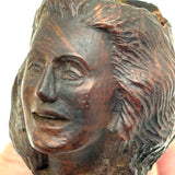 Open Mouth, Waves of Hair, c. 1930s-40s Folk Carved Pipe Bowl with Woman's Face