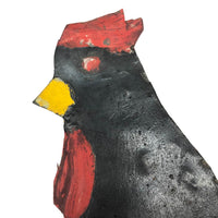 Cut and Painted Black Tin Folk Art Rooster with Big Personality