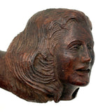 Open Mouth, Waves of Hair, c. 1930s-40s Folk Carved Pipe Bowl with Woman's Face