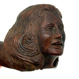 Open Mouth, Waves of Hair, c. 1930s-40s Folk Carved Pipe Bowl with Woman's Face