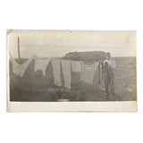 Boy with Laundry on the Line, Barely There, Very Lovely Old Real Photo Postcard