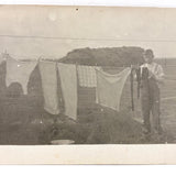 Boy with Laundry on the Line, Barely There, Very Lovely Old Real Photo Postcard
