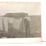 Boy with Laundry on the Line, Barely There, Very Lovely Old Real Photo Postcard