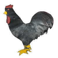 Cut and Painted Black Tin Folk Art Rooster with Big Personality