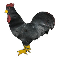 Cut and Painted Black Tin Folk Art Rooster with Big Personality