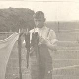 Boy with Laundry on the Line, Barely There, Very Lovely Old Real Photo Postcard