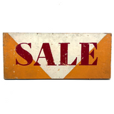 SOLD SALE, Bold and Graphically Satisfying Double-Sided Stencil Painted Wooden Sign in Red, White and Orange