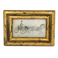 19th C. Naive Drawing of Horse Drawn Carriage in Period Frame