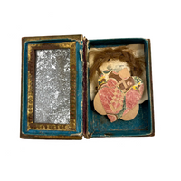 Nettie's Momentos: c. 1830s Marbled Paper Heart and Hair Braid in Book Shaped Mirrored Box