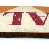 SOLD SALE, Bold and Graphically Satisfying Double-Sided Stencil Painted Wooden Sign in Red, White and Orange
