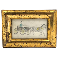 19th C. Naive Drawing of Horse Drawn Carriage in Period Frame