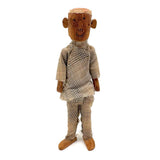 Hugely Endearing  Carved Figure in Plaid with Large Ears, Presumed Southeast Asian